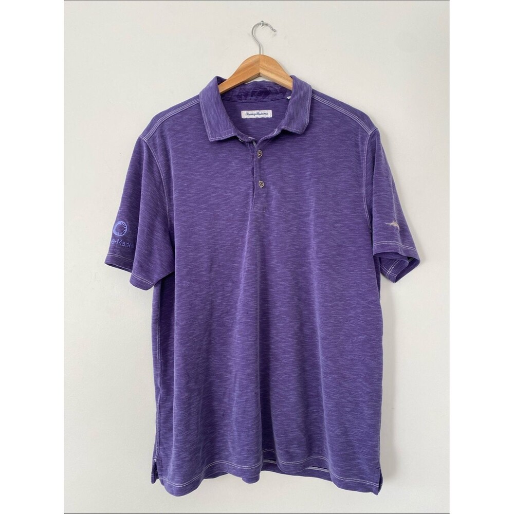 Tommy Bahama Purple Polo Shirt Logos embroidered Sz XL Resort Summer Cruise